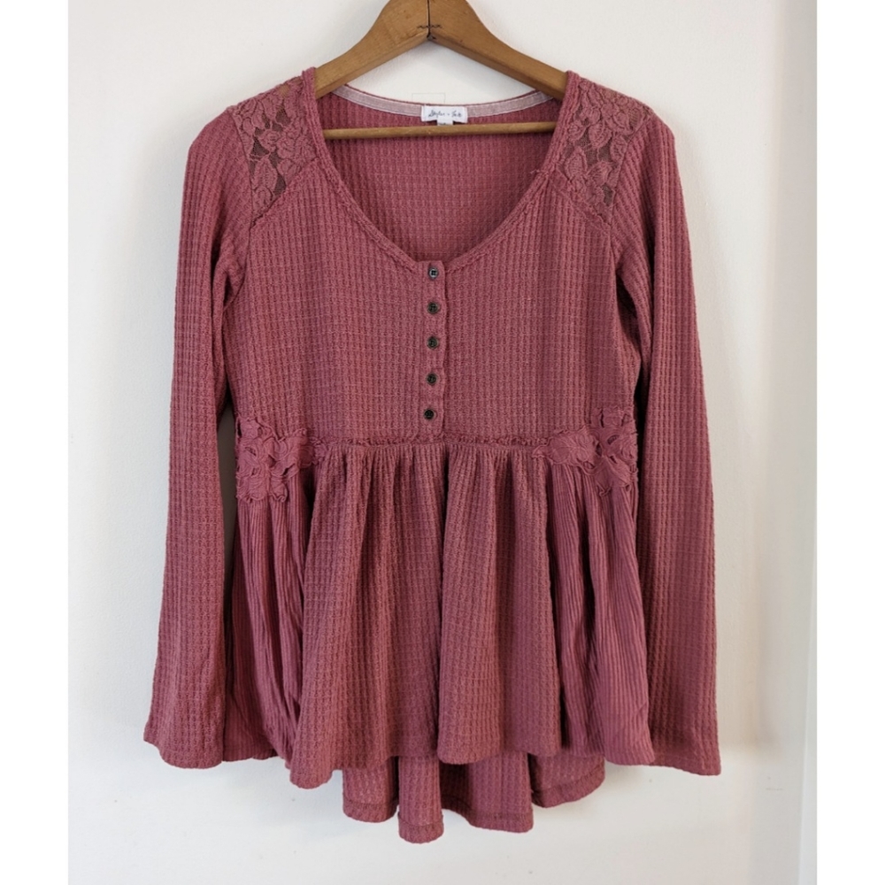 Skylar & Fade Boho Thermal and Lace Top - Size S